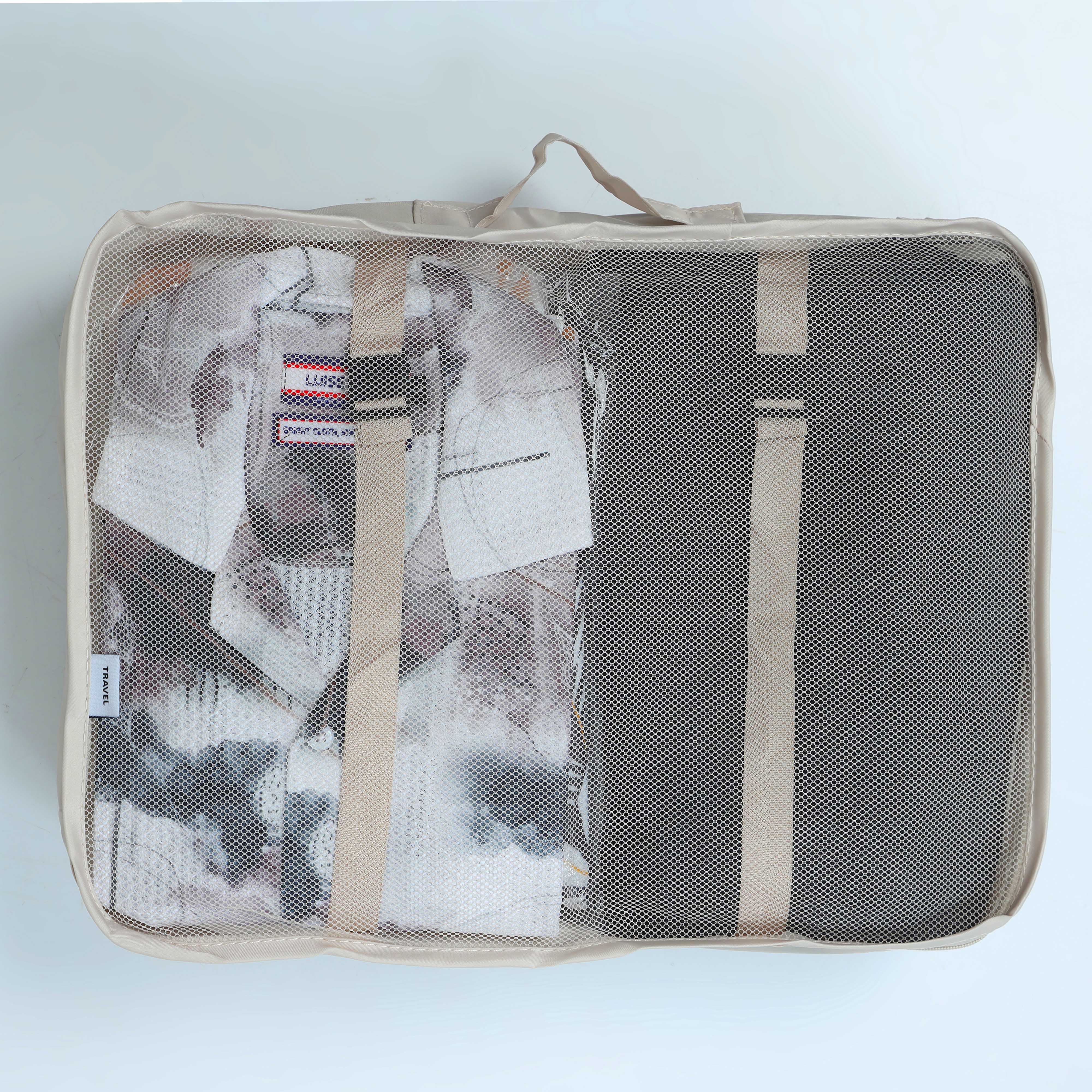 Beige zipped laundry bags